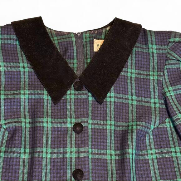 Vintage Miss Dorby Tartan Plaid Midi Dress 10P Velvet Collar Cottagecore Holiday - Picture 3 of 10